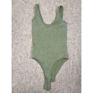 Aura Women’s Size Small Green Corduroy Body Suit Tank Top Snaps